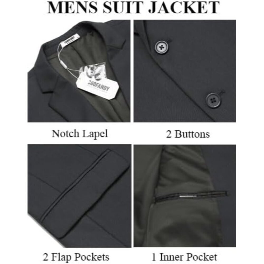 Men's  Dark Grey 3 Pieces Suits Classic Fit 2 Buttons Dress Wedding Business - Picture 6 of 7